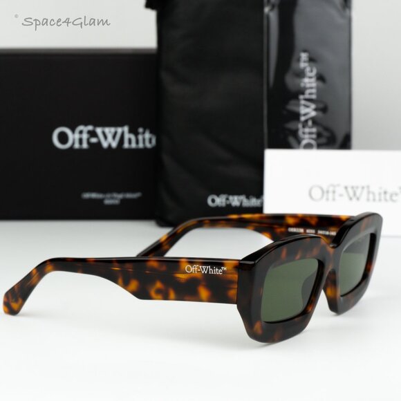Off-White Women Sunglasses Havana Green Rectangle OERI138 CHARLOTTE 6055 NEW - Picture 4 of 9